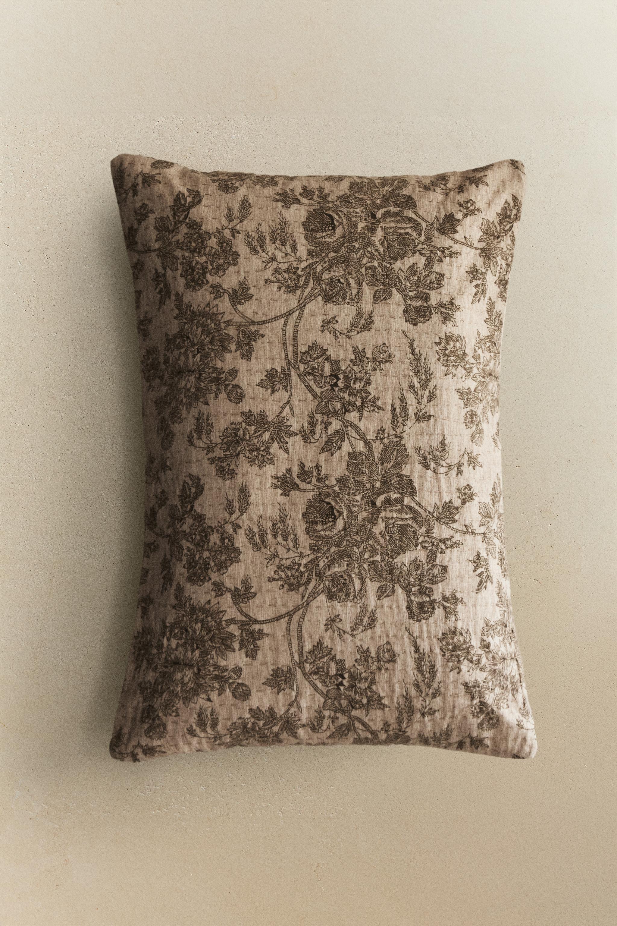 LINEN AND COTTON THROW FLORAL PILLOW COVER